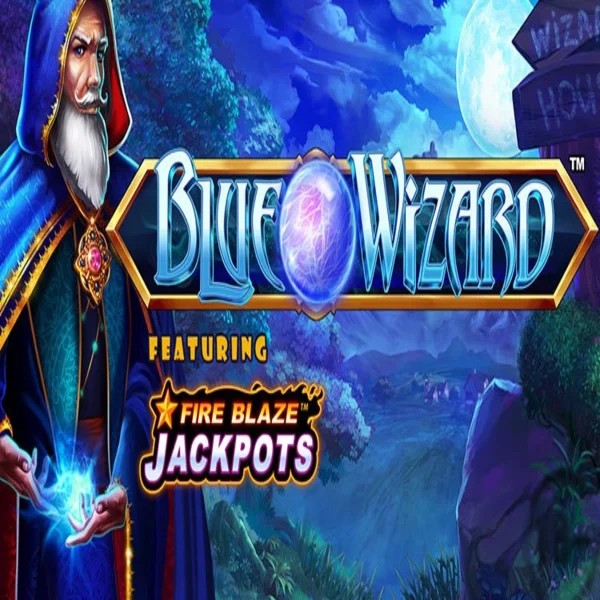 Blue Wizard Fire Blaze Jackpots logo by Rarestone Gaming Scored Casino