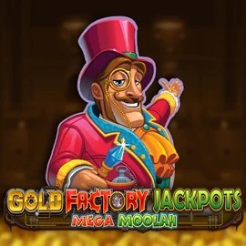 Gold Factory Jackpots Mega Moolah by Aurum Signature Studios, showcased at casinoscored.org – game logo